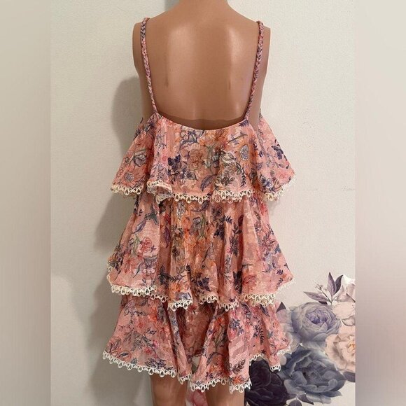 New HEMANT AND NANDITA Kati Tiered Mini Dress in Peach floral pink summer - Picture 6 of 8